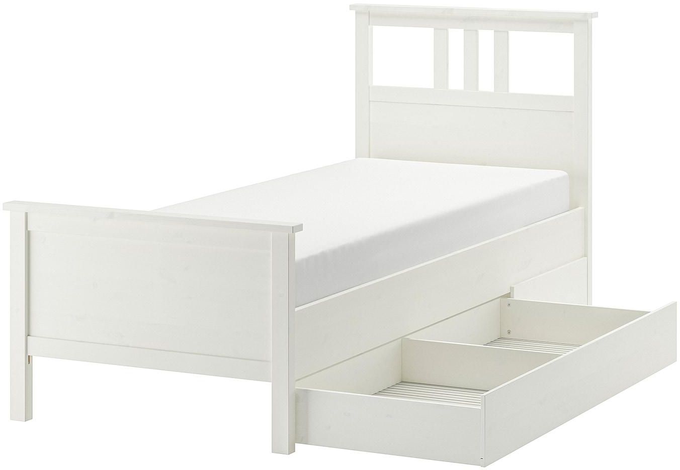 HEMNES هيكل سرير+2 صناديق تخزين - صباغ أبيض ‎90x200 سم‏