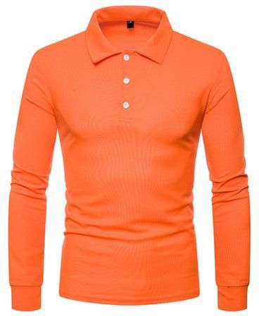 Solid Lapel Long Sleeve Polo T-Shirt Orange
