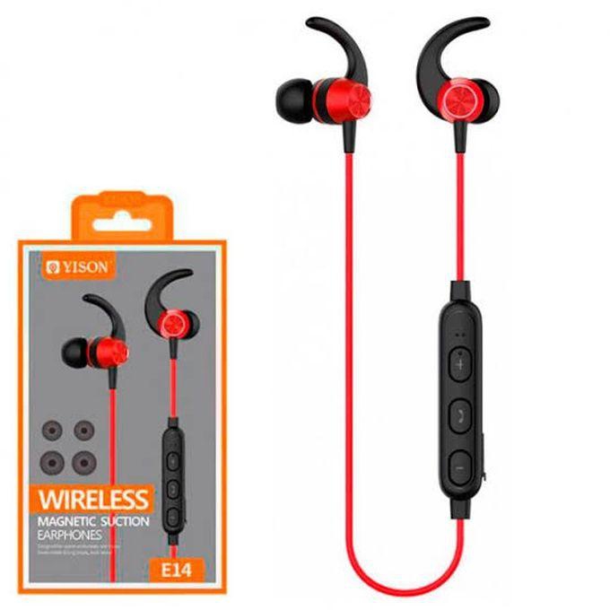 YISON E14 Wireless & Magnetic Sports Earphones With Strong Mic - Red