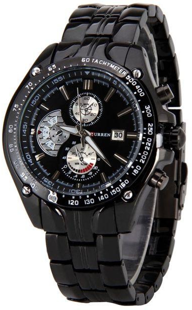 Duoya Men Stainless Steel Sport Watches Quartz Hours Wrist Watch -Black