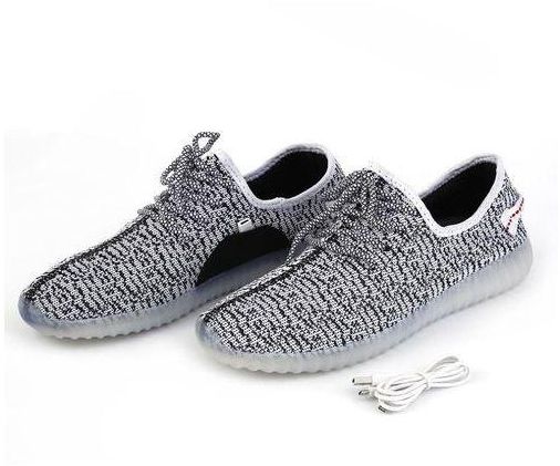 Fashion LED Flash Lights Shoes For Boys Girls Sports Running Sneakers Weaving Charger Grey EU:45