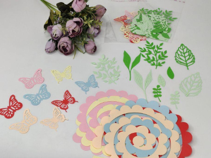 Collection of Die Cut Un rolled Flowers And Leaves And Butterflies Paper 80 gram- 40 Pcs
