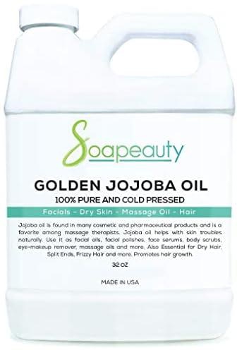 Soapeauty JOJOBA OIL | 100% Natural Golden Jojoba Oil | Jojoba Oil Cold Pressed | Carrier for Essential Oils, Jojoba oil for Skin, Face & jojoba oil for Hair growth Massage | (32 OZ)