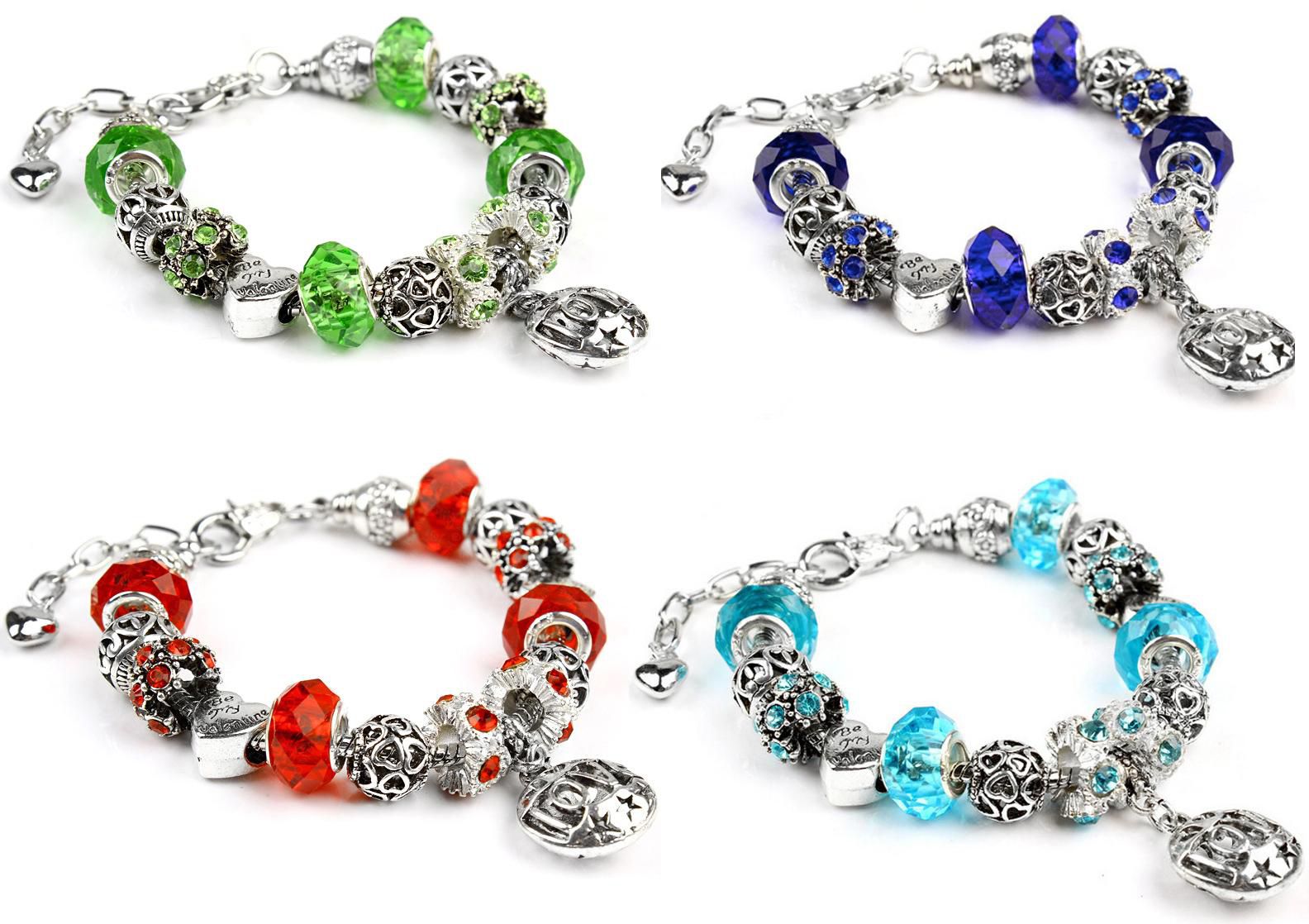 Homhul European Style Sterling Charm Bracelet Combo Set with Jewelry Box