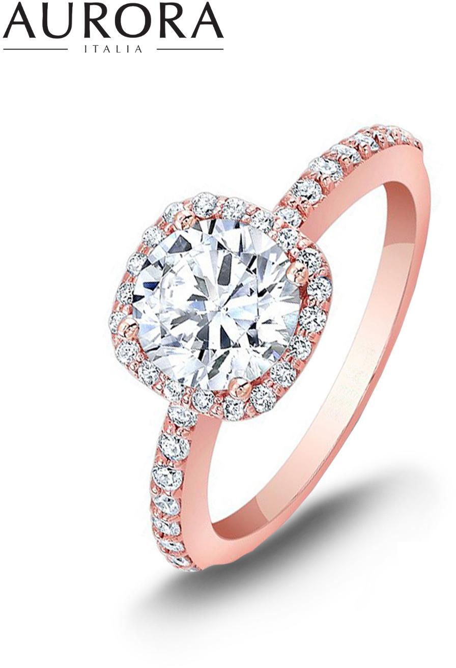 Auroses Halo Ring 925 Sterling Silver 18K Rose Gold Plated