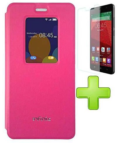 S-View Infinix Cover for Infinix Hot Note Pro X551- Pink + Glass Screen Protector