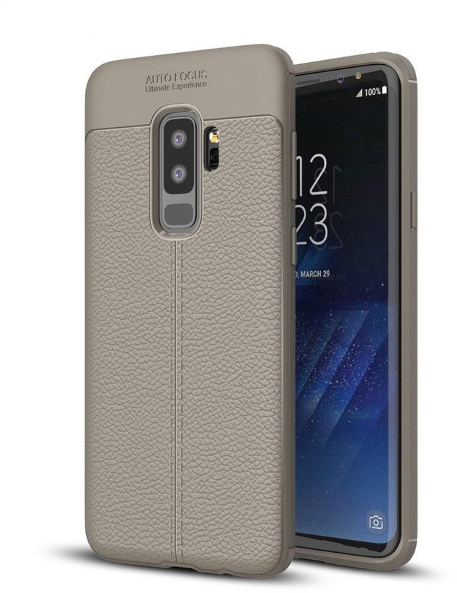 For Samsung Galaxy S9 Plus G965 - Litchi Skin Flexible TPU Back Cover Case - Grey