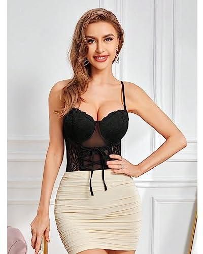 Women BAE Lace Up Front Contrast Lace Bustier Cami Bodysuit price from souq  in Egypt - Yaoota!