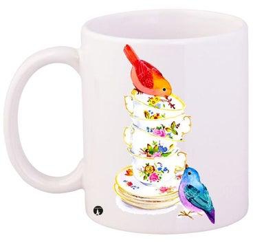 مج قهوة مزين بطبعة مستوحاة من فيلم "Birds" أبيض/أحمر/أزرق