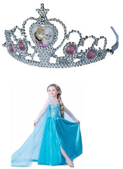 2 Pieces Elsa Anna Blue Dress Frozen Dress With Elsa Anna Crown 7-8 Years