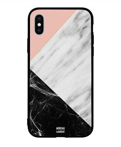 Skin Case Cover -for Apple iPhone X Black White Marble & Ligh Pink Plain Pattern نمط رخامي باللونين الأبيض والأسود ونمط سادة بلون وردي فاتح