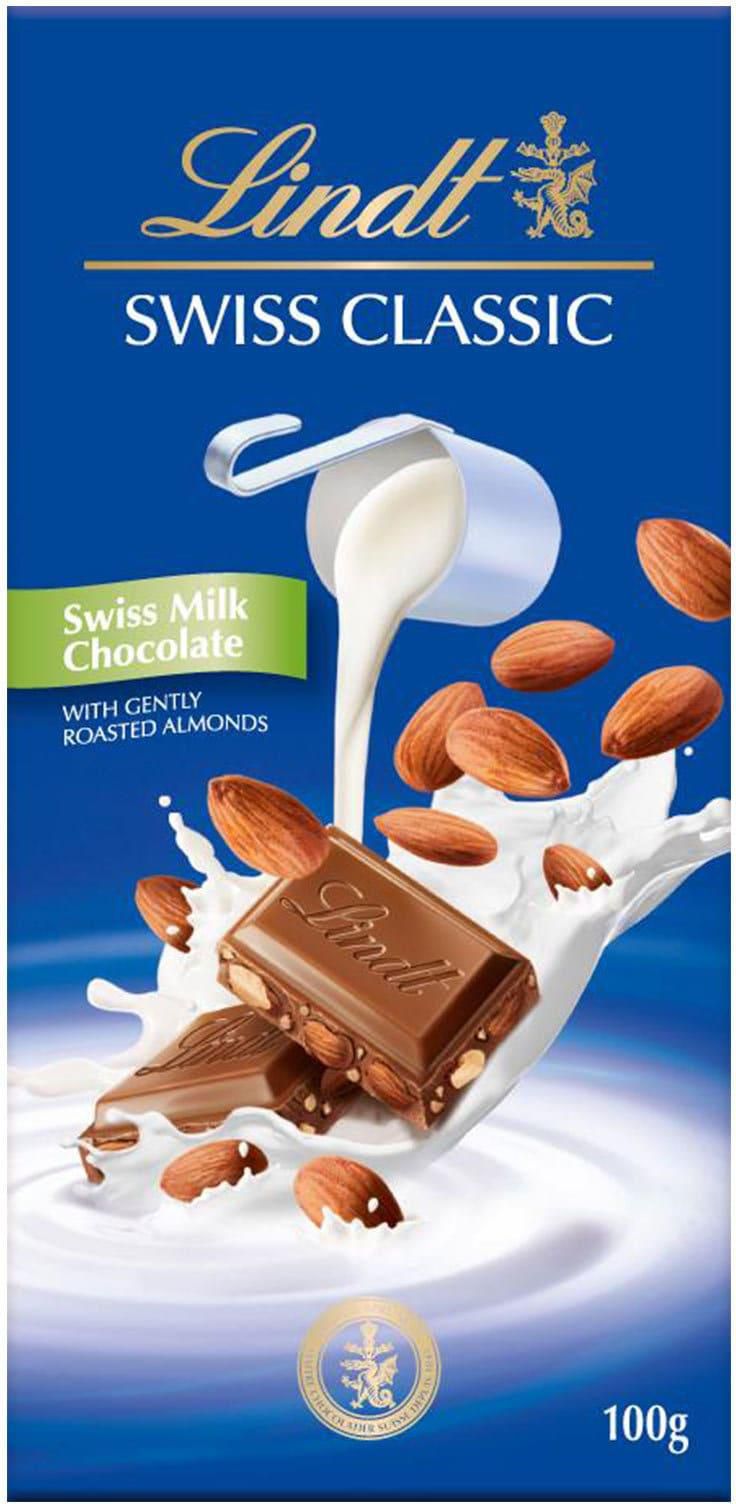 Lindt swiss classic milk chocolate with gently roasted almonds 100 g