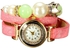Fashion Women's Retro Synthetic Leather Strap Watch Beads Bracelet Wristwatch