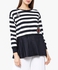 Navy and White Striped Pleated Hem Top