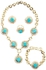 Tanos - Fashion Gold Plated Set (Necklace/Earring/Ring/Bracelet) Immitation Turquoise Square w/ line stone
