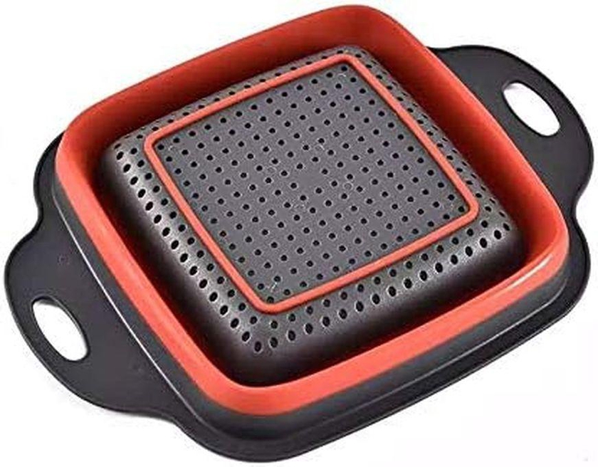 Collapsible Colanders With Handles, Kitchen Sink Strainers,Heat-Resistant Silicone - Red