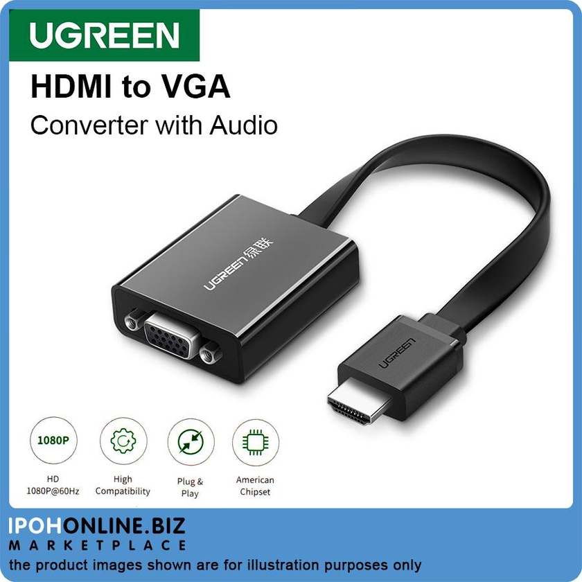 Ugreen adapter HDMI - VGA Micro USB / audio 3.5 mm mini jack black (40248)
