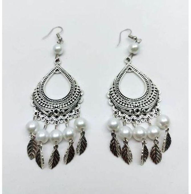 Handmade Silver Earrings With White Pearl Beads