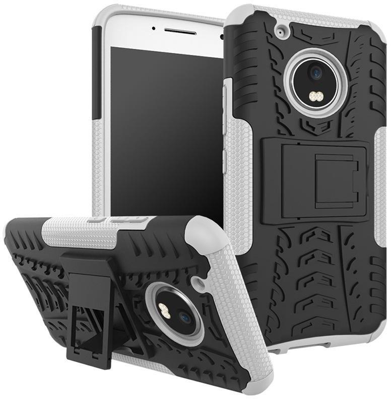 Tire Pattern Kickstand TPU Case Cover For Motorola Moto G5 Plus - White
