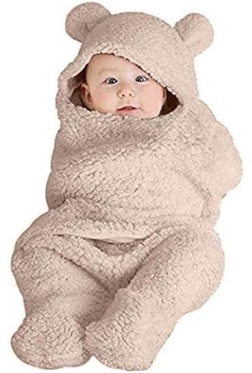 Baby Animal Face Hooded Towel for Girls, Pretty Panda Photo Props Sleeping Blanket, Stroller Wrap (Khaki, 0-12 Months)