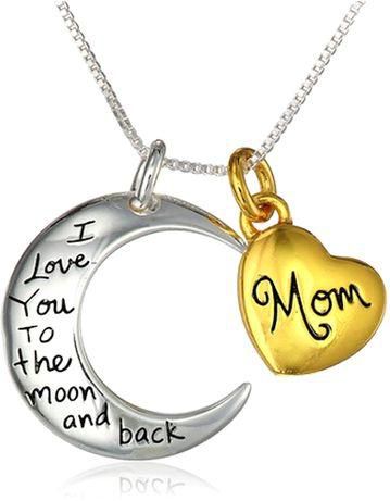 Xmas 925 Silver Plated Necklace LOVE YOU TO THE MOON AND BACK  Charming Pendant