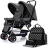 Teknum - Twin Baby Stroller Combo with Diaper Bag - Zipper Pouch - Changing Mat and Stroller Hooks - Dark Grey- Babystore.ae