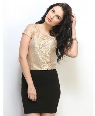 FabAlley High Shine Lace Blouse Gold L