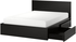 MALM Bed frame, high, w 2 storage boxes - black-brown/Lindbåden 180x200 cm