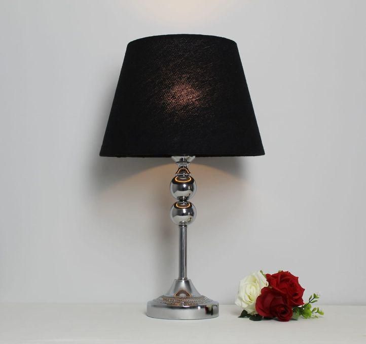 Full Metal Room Lamp Modern Modern Design Silver Color Shabwa Black Color Linen Fabric Height 50 Cm