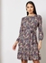 Casual Stylish Long Sleeves Tiered Dress Printed With Round Neck And A Belt Black