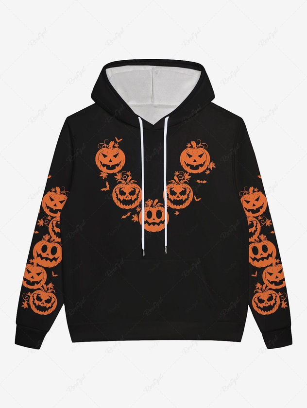 Gothic Halloween Pumpkin Print Drawstring Hoodie For Men - 6xl
