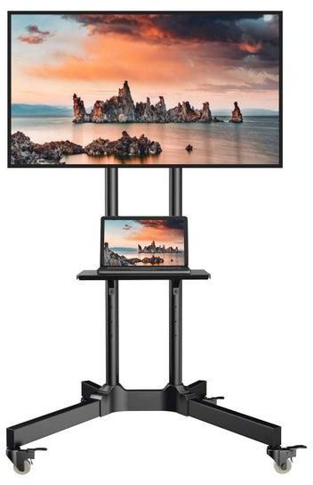 Mobile TV Cart with Wheels for 32-65 Inch LCD LED Plasma Flat Screen TVs- Height Adjustable Rolling TV Stand Hold up to 132 lbs
