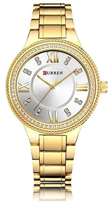 Curren - 9004 Quartz Movement Round Dial Stainless Steel Strap Waterproof Women Watch - Gold,White