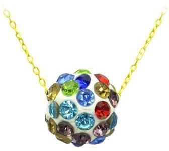 18 Karat Solid Yellow Gold Crystal Ball Pendant Necklace