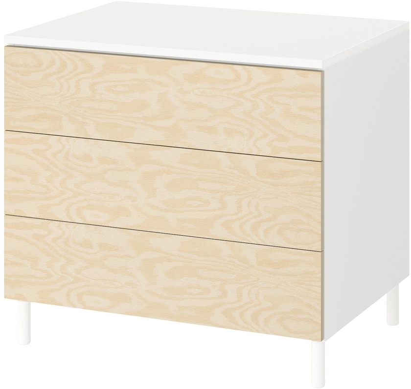 PLATSA Chest of 3 drawers - white/Kalbåden lively pine effect 80x57x73 cm