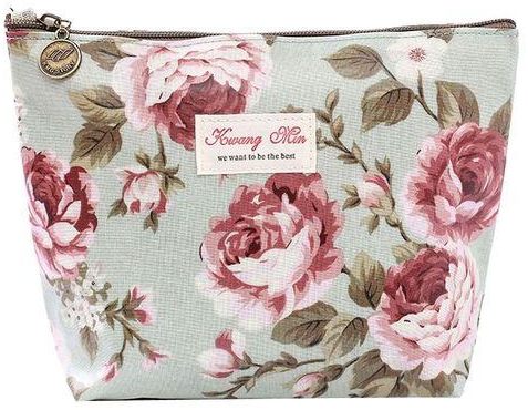 Neworldline Vintage Floral Printed Bag Women Make Up Bags Travel Bag Make Up Pouch Coin Bag-Green