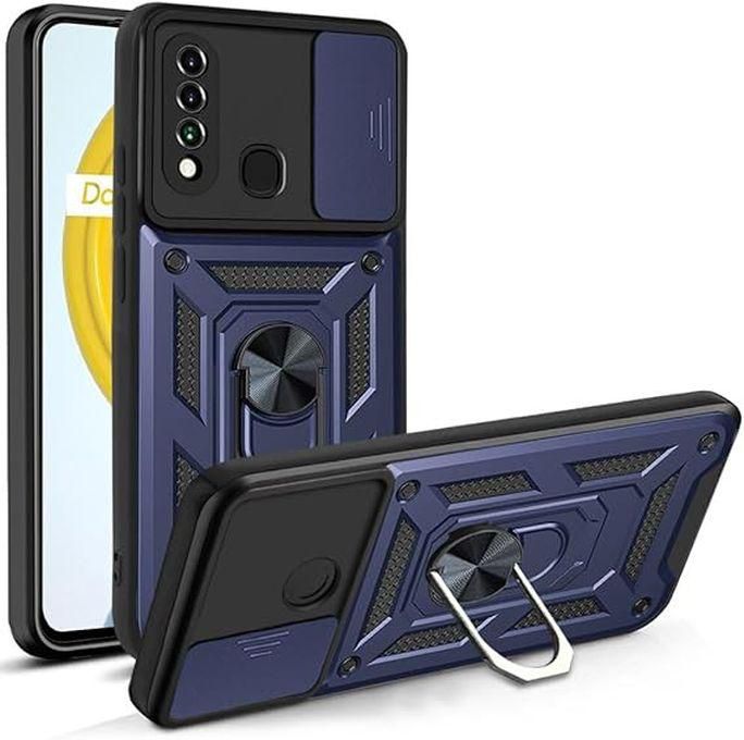 Dl3 Mobilak Case for Huawei Y9 Prime 2019/Honor 9X/P Smart Z with Slide Camera Cover, Military Grade Shockproof Protective Cover with Rotatable Metal Ring Kickstand [Support Magnetic Car Mount], Blue