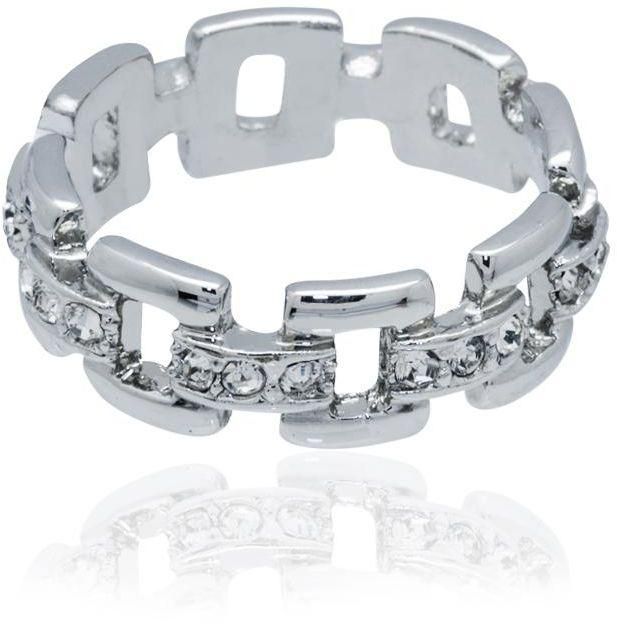 Anna Bella Women's Silver Plated with White Crystal Ring - Size 17