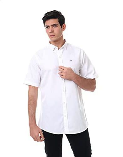 Andora Short Sleeves Embroidered Logo Solid Shirt for Men - White, M