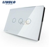 LIVOLO VL-C803R-11 White Rectangle Style Crystal Glass Dimmer&Remote Screen Switch 3 Gang 1 Way AC110-250V Dampproof
