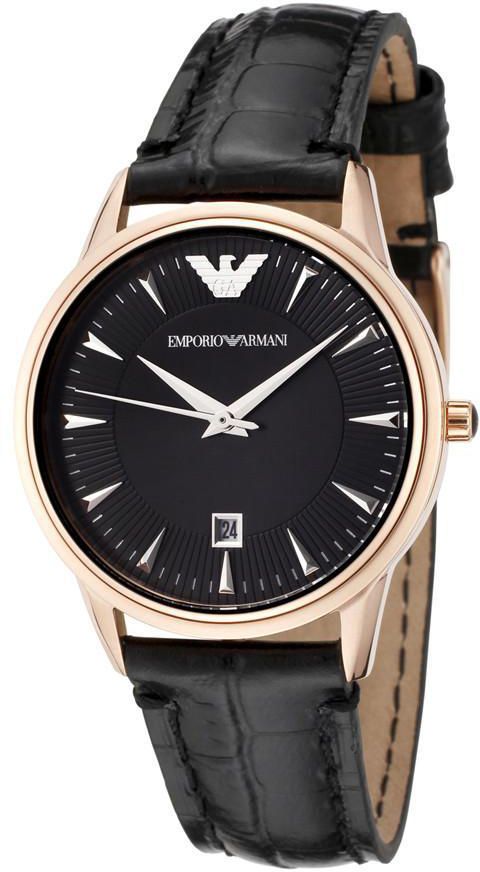 Emporio Armani Womens Classic Designer Pleated Watch AR2445 (Black/Rose Gold)
