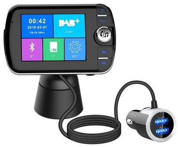 DAB+ Car Charger Bluetooth V4.2+EDR FM Transmitter, LCD Screen DAB Radio Bluetooth Receiver with Bluetooth Handsfree and Dual USB QC3.0 Car Charger, 3M Antenna, 3.5mm Aux Output