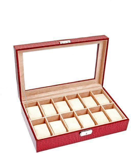 12 Compartment watch box organizer- red