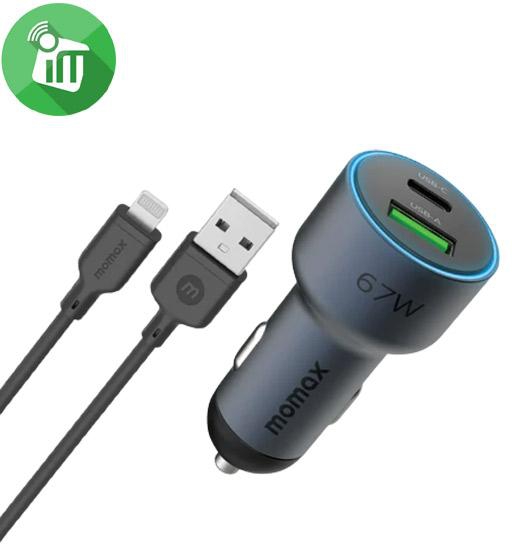 Momax UC16 MoVe 67W Dual Output Car Charger (With Lightning To USB-C 2.4A Cable)