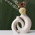 IUIBMI Modern White Ceramic Vase Set of 2, Nordic Minimalism Hollow Donut Vase, Combined or Used Separately, Neutral Decorative Vases for Home Decor Flowers Bedroom Shelf, 21.5cm