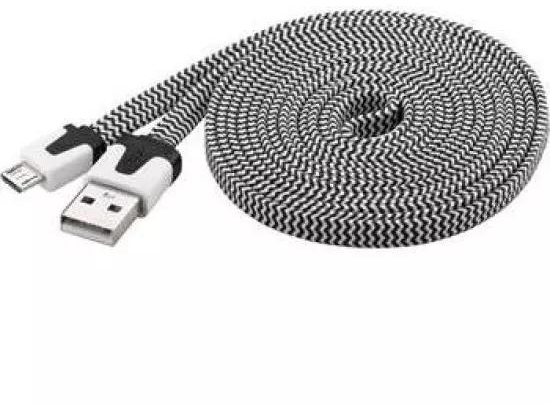 PremiumCord Cable micro USB 2.0, AB 2m, flat textile cable, black and white | Gear-up.me