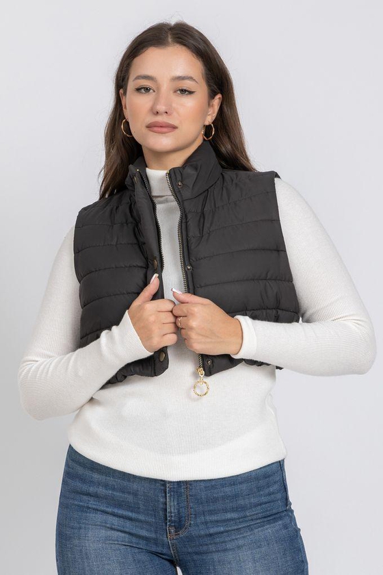 ST Double Closure Cropped Puffer Vest - Black