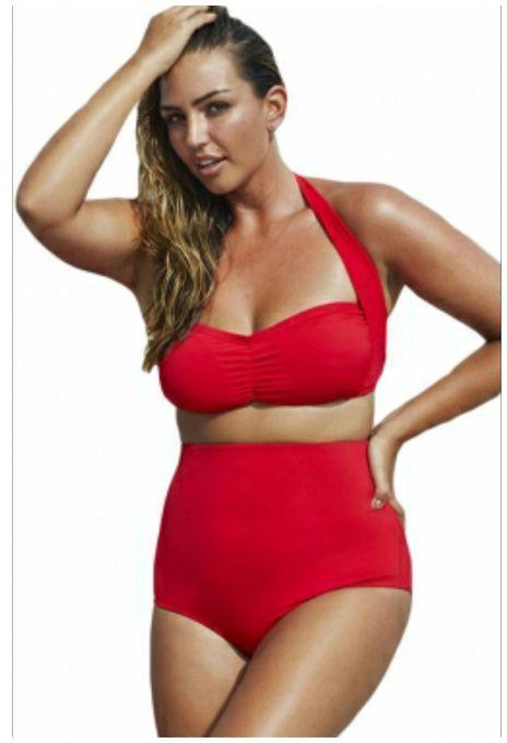 Mfed Red Ruched Top High Waist Plus Size Swimsuit