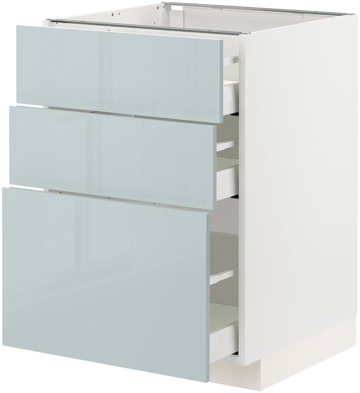 METOD / MAXIMERA Base cabinet with 3 drawers - white/Kallarp light grey-blue 60x60 cm