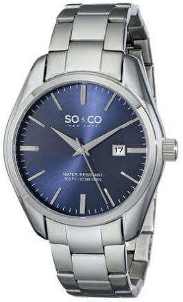 SO and CO New York Mens 5101.3 Madison Date Blue Dial Stainless Steel Link Bracelet Watch